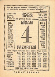 4 Nisan 1983 Takvim Yaprağı - Doğum Günü Hediyesi EFM(N)12496 - Gökçekoleksiyon