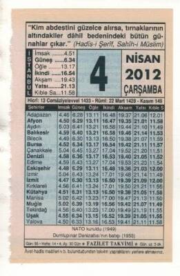 4 Nisan 2012 Takvim Yaprağı EFM(N)1905 - 1