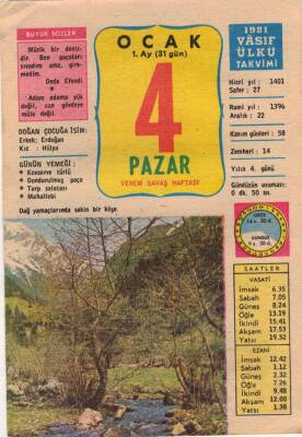 4 Ocak 1981 Takvim Yaprağı EFM(N)2728 - 1