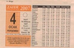 4 Ocak 2007 Takvim Yaprağı EFM(N)5091 - Gökçekoleksiyon