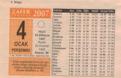 4 Ocak 2007 Takvim Yaprağı EFM(N)5091 - 1