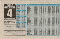 4 Ocak 2007 Takvim Yaprağı EFM(N)5122 - Gökçekoleksiyon