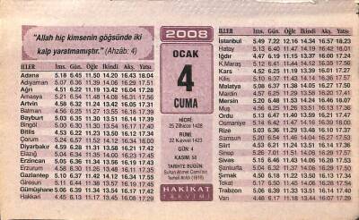 4 Ocak 2008 Takvim Yaprağı - Doğum Günü Hediyesi EFM(N)7470 - 1