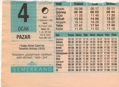 4 Ocak 2009 Takvim Yaprağı EFM(N)4960 - 1