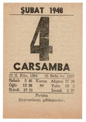 4 Şubat 1948 Takvim Yaprağı EFM922 - 3