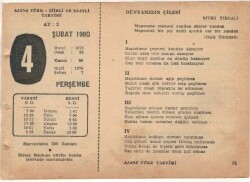 4 Şubat 1960 Ajans Türk Takvim Yaprağı (Şiirli Saatli) EFM(N)1502 - 2