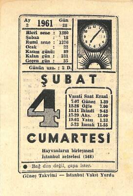4 Şubat 1961 Takvim Yaprağı - Doğum Günü Hediyesi EFM(N)11268 - 1