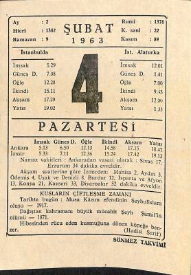 4 Şubat 1963 Takvim Yaprağı - Doğum Günü Hediyesi EFM(N)11417 - 1