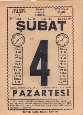 4 Şubat 1963 Takvim Yaprağı EFM(N)5693 - 3