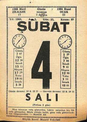 4 Şubat 1969 Takvim Yaprağı - Doğum Günü Hediyesi EFM(N)11068 - 1