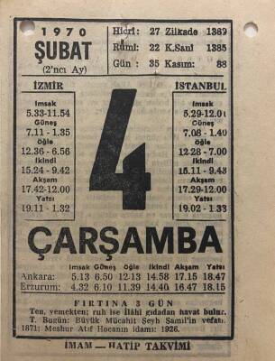 4 Şubat 1970 Takvim Yaprağı - Doğum Günü Hediyesi EFM(N)7754 - 1