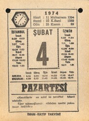 4 Şubat 1974 Takvim Yaprağı - Doğum Günü Hediyesi EFM(N)12283 - Gökçekoleksiyon