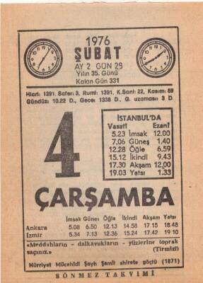 4 Şubat 1976 Takvim Yaprağı EFM(N)5271 - 1