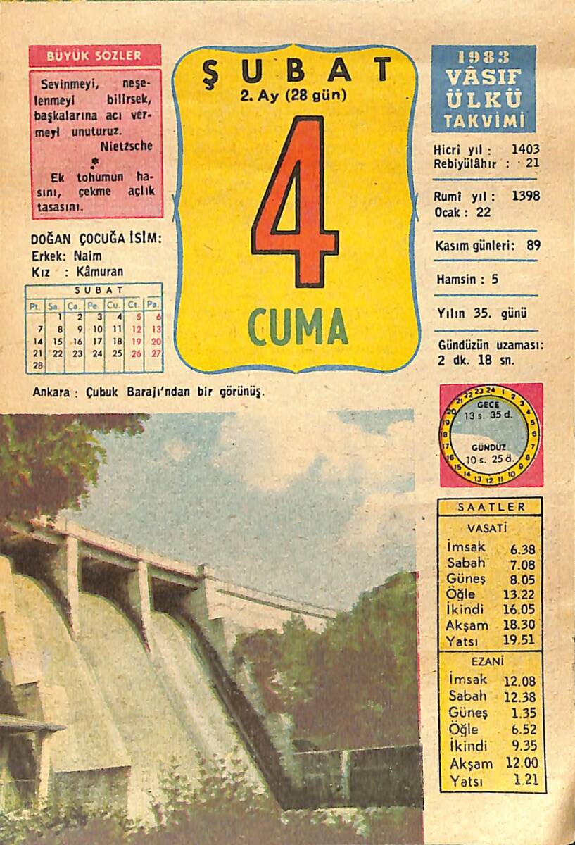 4 Şubat 1983 Takvim Yaprağı - Doğum Günü Hediyesi EFMN15075 - 1