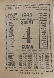 4 Şubat 1983 Takvim Yaprağı - Doğum Günü Hediyesi EFM(N)7801 - Gökçekoleksiyon