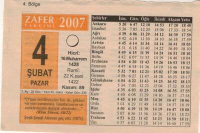 4 Şubat 2007 Takvim Yaprağı EFM(N)5523 - 1