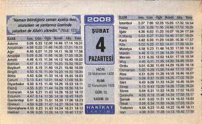 4 Şubat 2008 Takvim Yaprağı - Doğum Günü Hediyesi EFM(N)7498 - 1