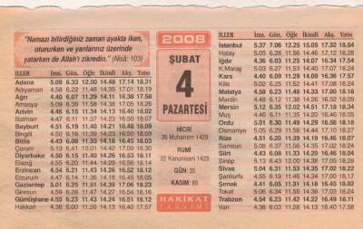 4 Şubat 2008 Takvim Yaprağı EFM(N)5551 - 1