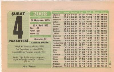 4 Şubat 2008 Takvim Yaprağı EFM(N)5580 - 3
