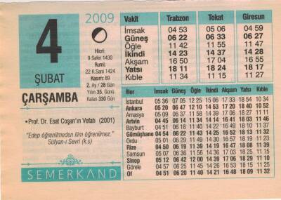 4 Şubat 2009 Takvim Yaprağı EFM(N)5609 - 2