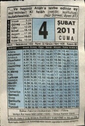 4 Şubat 2011 Takvim Yaprağı - Doğum Günü Hediyesi EFM(N)7557 - Gökçekoleksiyon