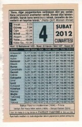 4 Şubat 2012 Takvim Yaprağı EFM(N)1845 - 4