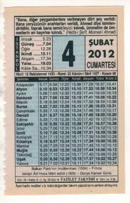4 Şubat 2012 Takvim Yaprağı EFM(N)1845 - 4