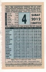 4 Şubat 2012 Takvim Yaprağı EFM(N)1845 - 2