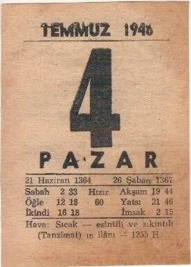 4 Temmuz 1948 Takvim Yaprağı EFM(N)1419 - 4