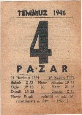 4 Temmuz 1948 Takvim Yaprağı EFM(N)1419 - 2