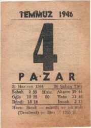 4 Temmuz 1948 Takvim Yaprağı EFM(N)1419 - 1