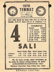 4 Temmuz 1978 Takvim Yaprağı - Doğum Günü Hediyesi EFMN15356 - Gökçekoleksiyon