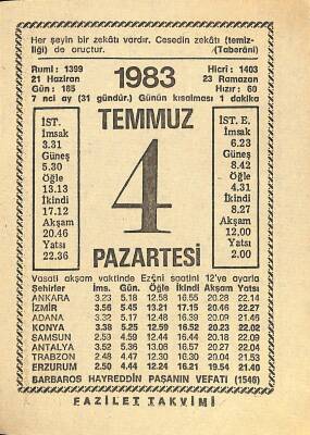 4 Temmuz 1983 Takvim Yaprağı - Doğum Günü Hediyesi EFM(N)12019 - 1
