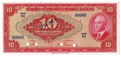 4.Emisyon 1.Tertip 10 Türk Lirası Specimen ÇİL TCK5550 - Gökçekoleksiyon