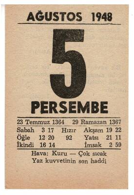 5 Ağustos 1948 Takvim Yaprağı EFM863 - 3