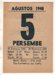 5 Ağustos 1948 Takvim Yaprağı EFM(N)1451 - 4