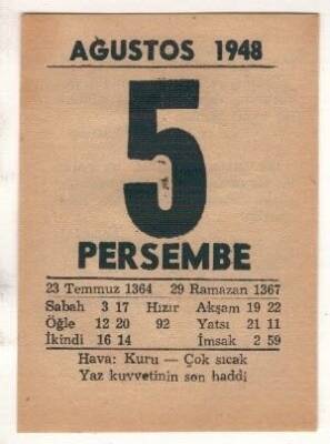 5 Ağustos 1948 Takvim Yaprağı EFM(N)1451 - 3