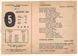 5 Ağustos 1960 Ajans Türk Takvim Yaprağı (Şiirli Saatli) EFM(N) 1683 - 4