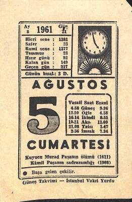 5 Ağustos 1961 Takvim Yaprağı - Doğum Günü Hediyesi EFM(N)11407 - 1
