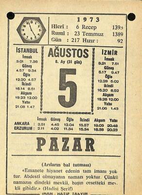 5 Ağustos 1973 Takvim Yaprağı - Doğum Günü Hediyesi EFM(N)10105 - 2