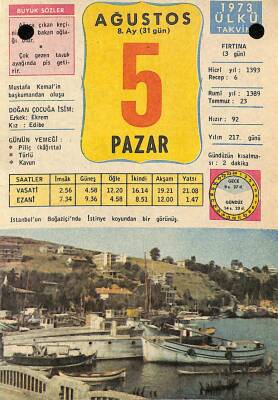 5 Ağustos 1973 Takvim Yaprağı - Doğum Günü Hediyesi EFM(N)9621 - 1