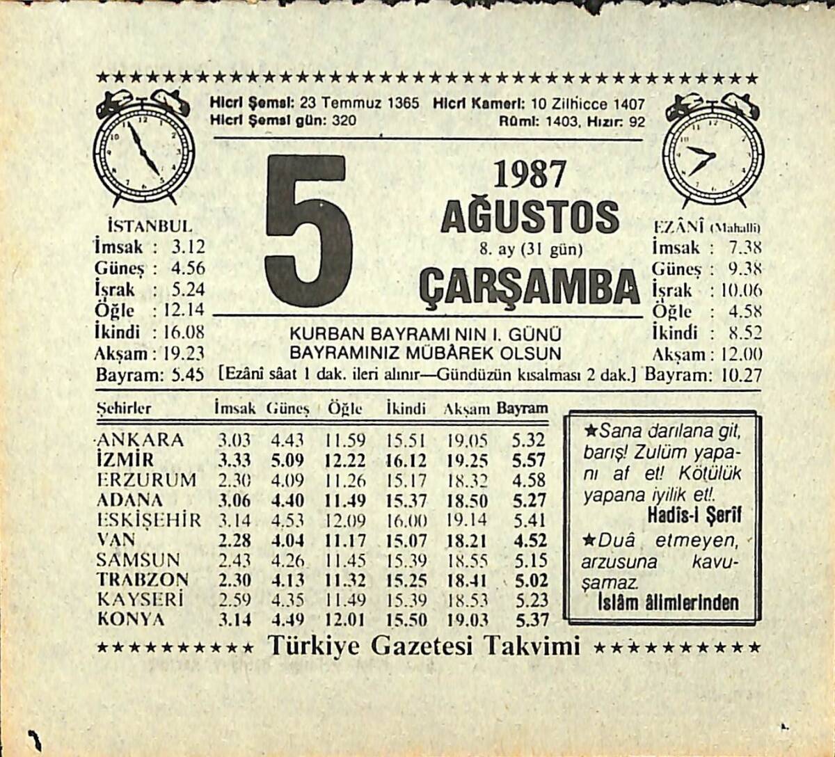 5 Ağustos 1987 Takvim Yaprağı - Doğum Günü Hediyesi EFMN13848 - 1
