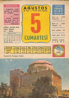 5 Ağustos 1989 Takvim Yaprağı - Doğum Günü Hediyesi EFM(N)10074 - 1