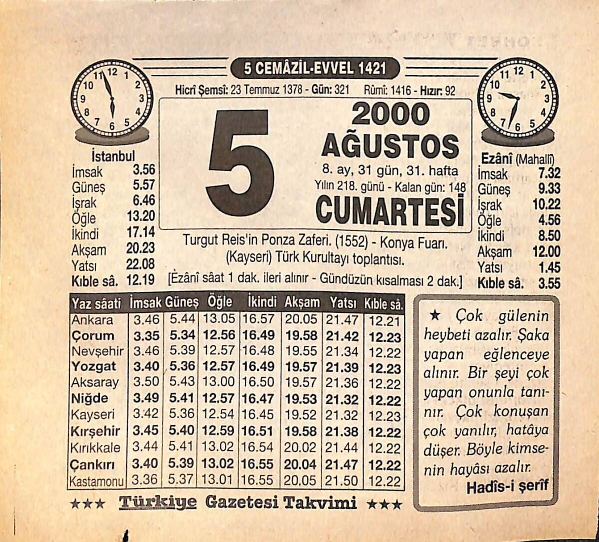 5 Ağustos 2000 Takvim Yaprağı - Doğum Günü Hediyesi EFMN14286 - 1