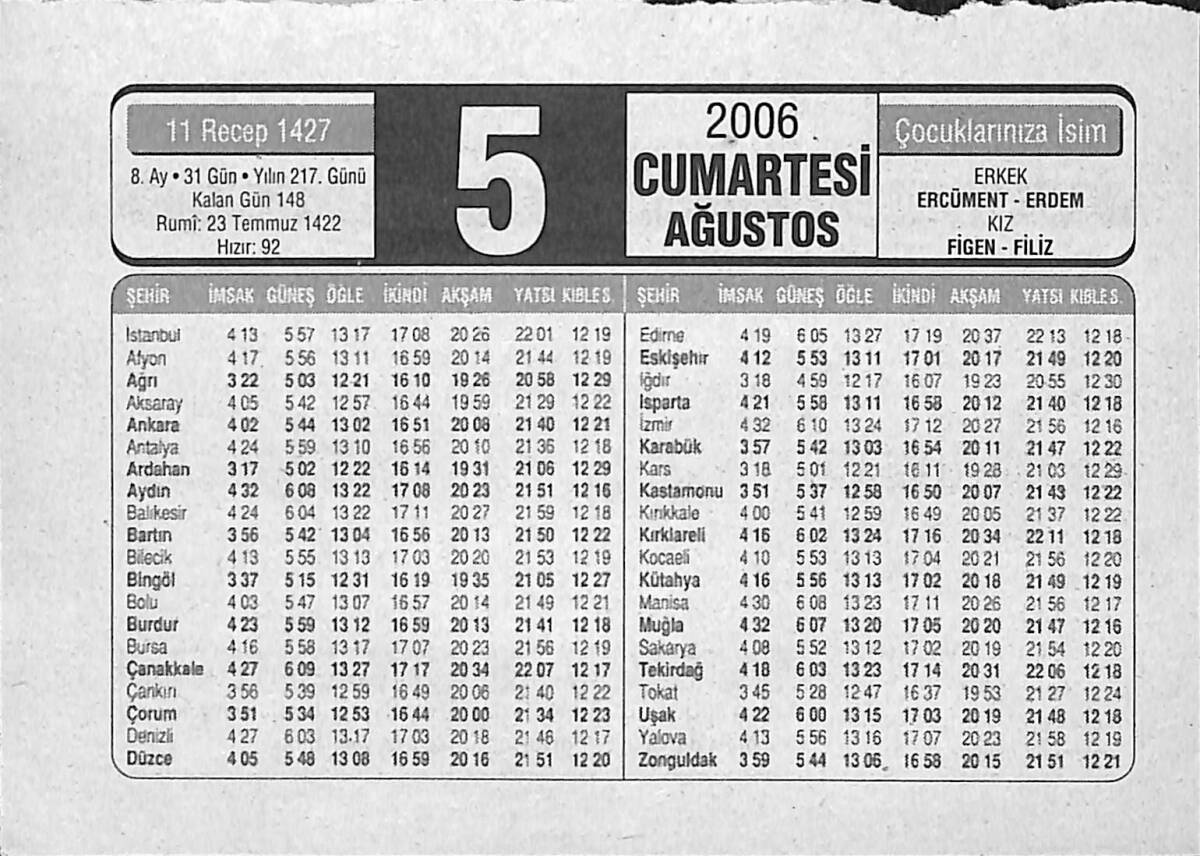 5 Ağustos 2006 Takvim Yaprağı - Doğum Günü Hediyesi EFMN14152 - 1