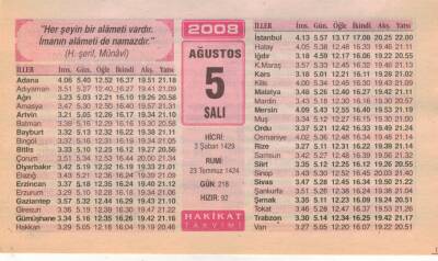 5 Ağustos 2008 Takvim Yaprağı EFM(N)2268 - 2