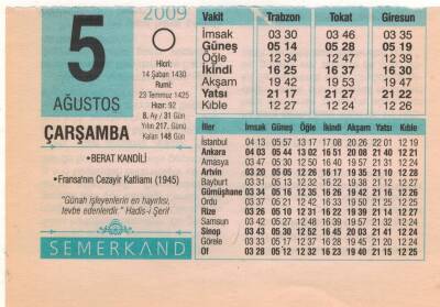 5 Ağustos 2009 Takvim Yaprağı EFM(N)2269 - 1