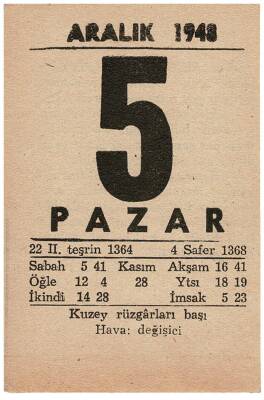 5 Aralık 1948 Takvim Yaprağı EFM823 - 3