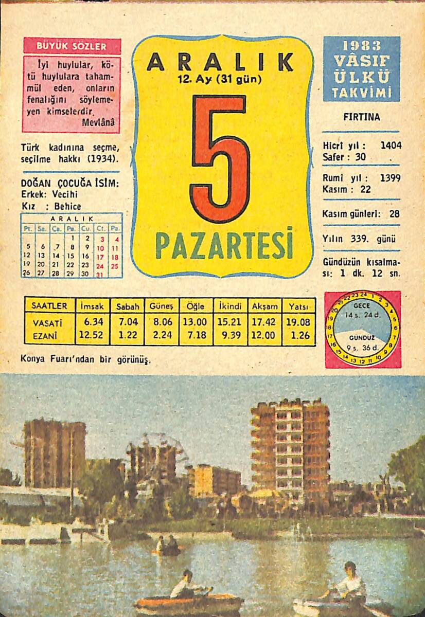 5 Aralık 1983 Takvim Yaprağı - Doğum Günü Hediyesi EFMN14690 - 1