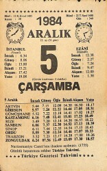 5 Aralık 1984 Takvim Yaprağı - Doğum Günü Hediyesi EFMN14519 - Gökçekoleksiyon